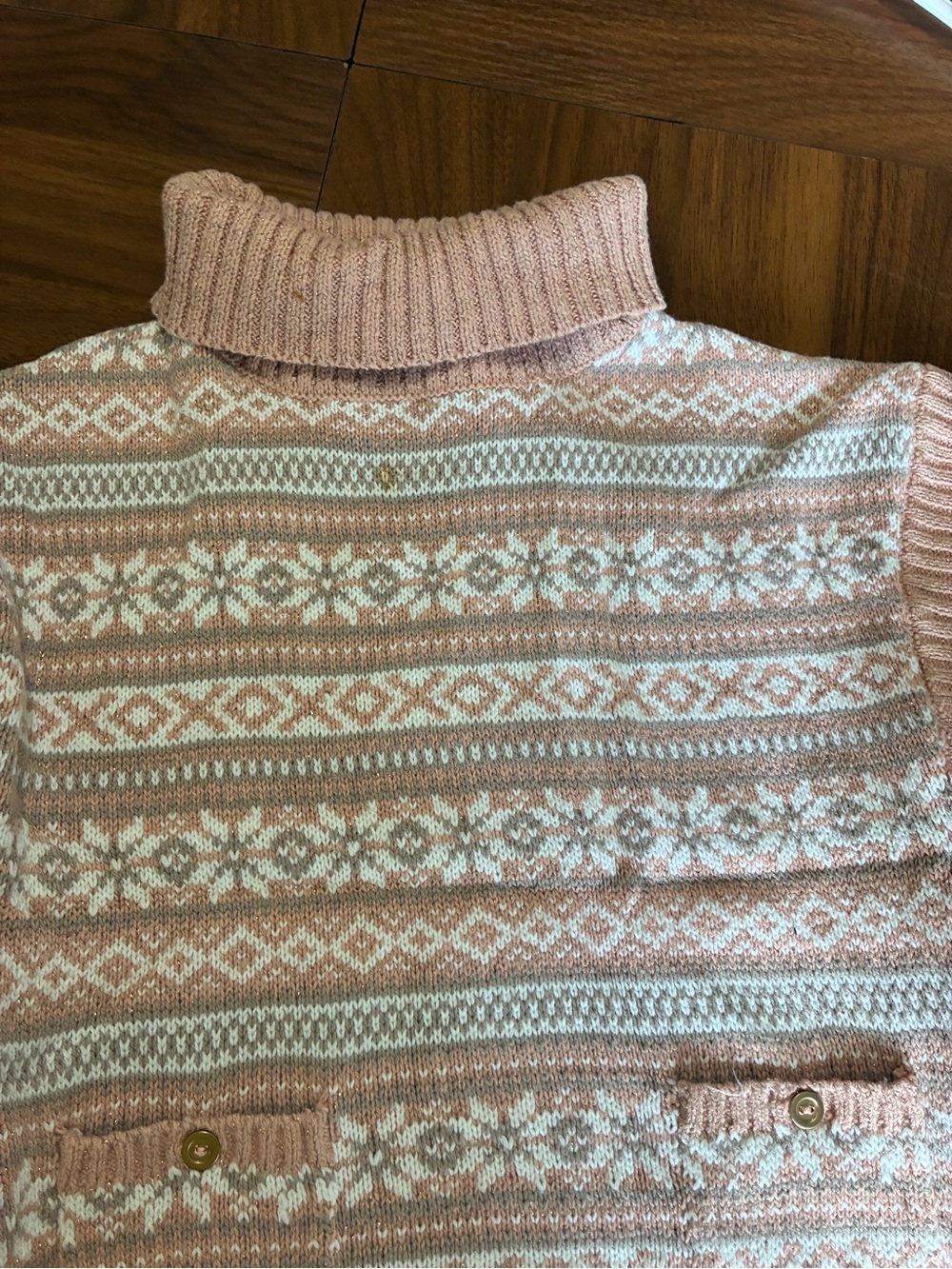 Girls' Pink Fair Isle Turtleneck Sweater Coat